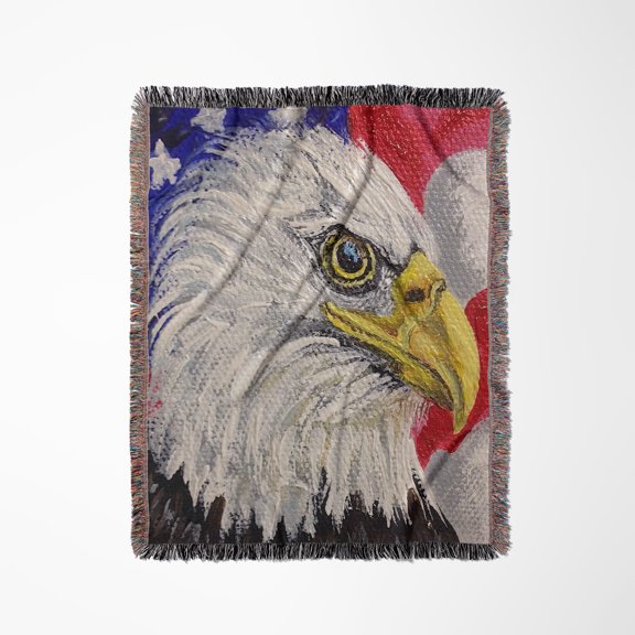 Us Flag With Bald Eagle, Woven Blanket