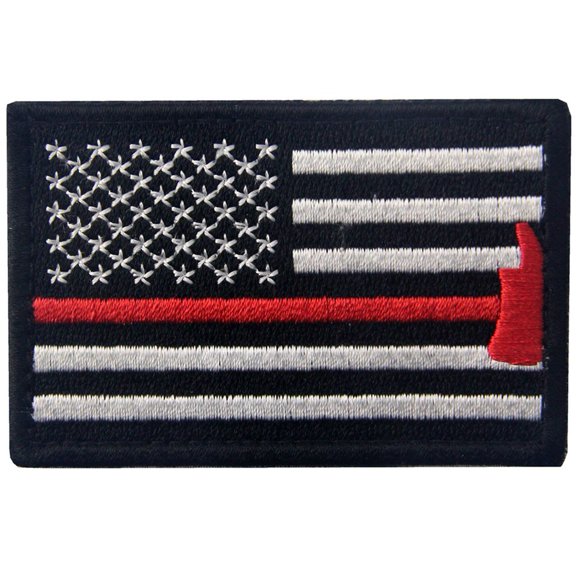 Us Flag With Firefighter Axe Embroidered Tactical Morale Hook And Loop Patch