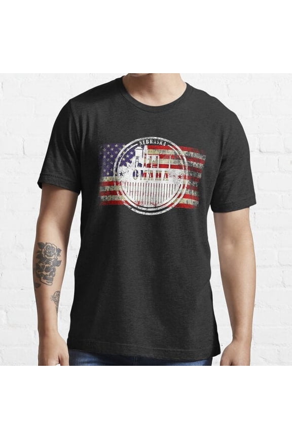 Us Flag With Silhouette Omaha City Essential T-shirt