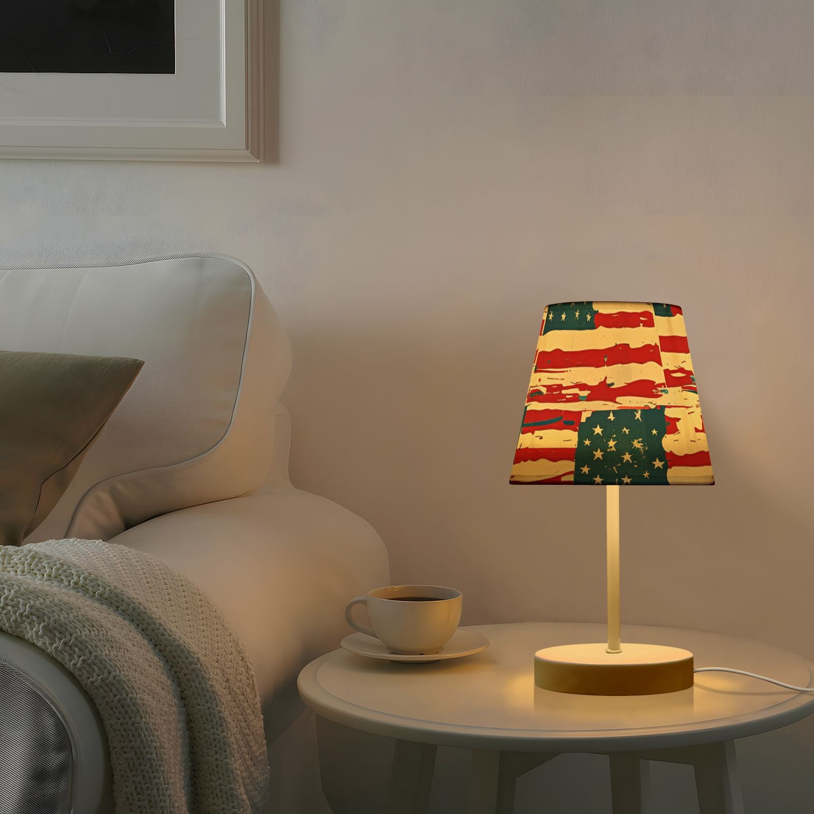 Us Flags Desk Lamp 3 Color Modes LED Table Lamp Nightstand Reading Light for Bedroom Living Room