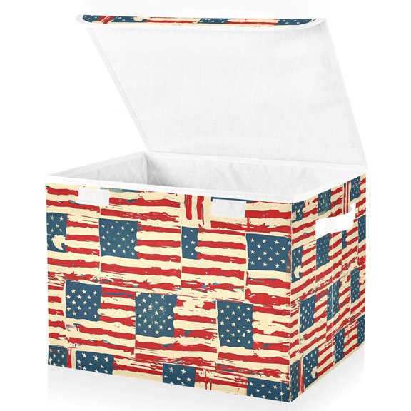 Us Flags Storage Basket for Shelves Foldable Container Organizer for Organizing Toys Clothes Books with Handles