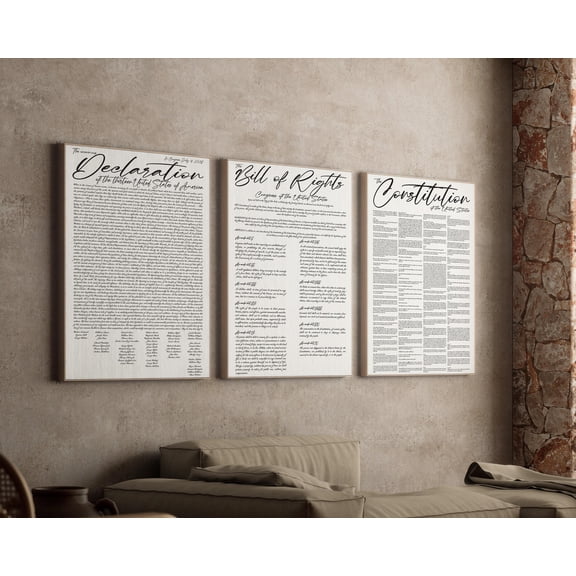 Us Founding Documents Wall Art Declaration Of Independence Bill Of Rights Constitution Print Patriotic Art Gift 250Th Years Set 3