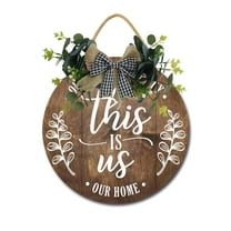 This Is Us Front Door Sign Funny Wreaths Hanging Wooden Plaque Decoration Round Rustic Wood Farmhouse Porch Decor for Home Front Door Decor, 11 x 11 Inch