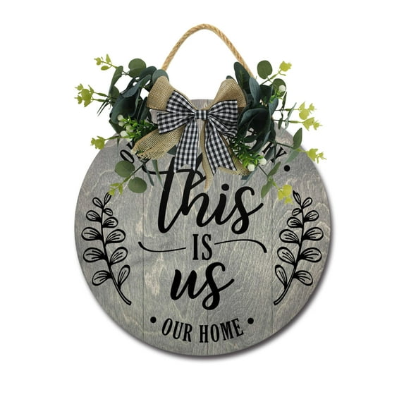 This Is Us Front Door Sign Funny Wreaths Hanging Wooden Plaque Decoration Round Rustic Wood Farmhouse Porch Decor for Home Front Door Decor, 12 x 12 Inch