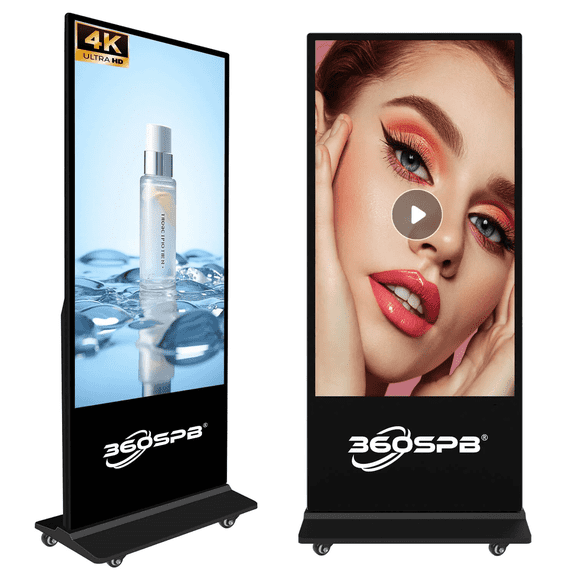 43" 4K Digital Signage Kiosk, LCD Screen Non-Touching Floor Standing Displays, Android Auto AD Player with CMS/USB/WiFi/APP Input| 360SPB