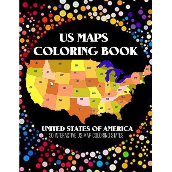 US Map Coloring Book: 50 Interacive US Map Color States with Pins (Paperback)