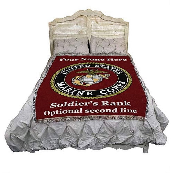 Us Marine Corps Emblem Blanket Red Personalized Gift Military Tapestry Throw Woven From Cotton Made In The Usa (72X54)