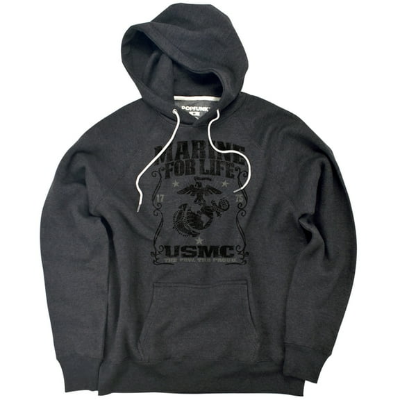 Us Marine Corps For Life Unisex Adult Slim Fit Pull-Over Heather Hoodie, Charcoal, Small