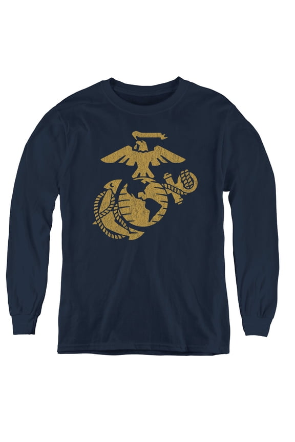 Us Marine Corps - Gold Emblem - Youth Long Sleeve Shirt - Medium