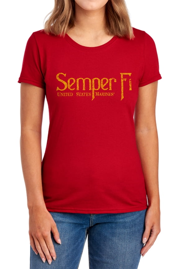 Us Marine Corps Semper Fi Women's T Shirt (Large) Red