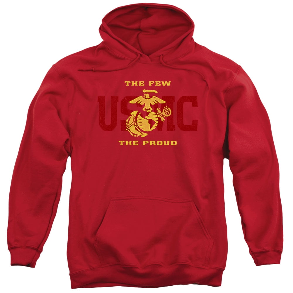 Trevco US Marine Corps Distressed Logo Hoodie - Unisex Pullover For Men And Women