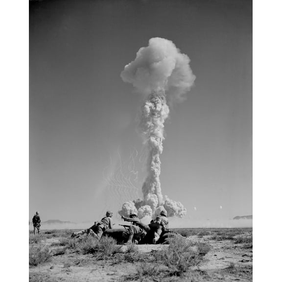 Us Marines In Battle Exercises During Atomic Bomb Testing. Over 2 History (18 x 24)