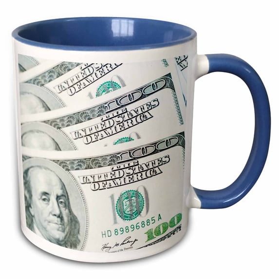 3drose, Us Money, Currency, $100 Bills-co04 Rti0000 - Rob Tilley, 11oz Two-tone Blue Mug