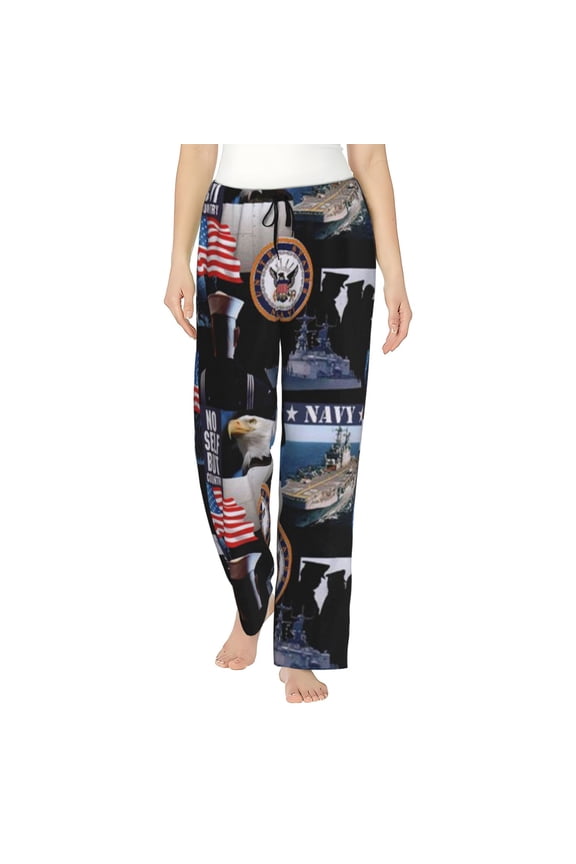 Us Navy Eagle Usa Flag Women'S Comfy Pajama Pants With Pockets,Soft Stretch Drawstring Lounge Pants, Soft Casual Wide Leg Pjs Sleep Bottoms Xx-Large