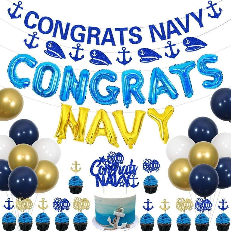 Us Navy Graduation Decoration for 2024 Graduation Congrats Navy Graduation  Banner Garland Bunting Navy Theme Cake Cupcake Toppers for Military Theme  Class Of 2024 Graduation Supplies 