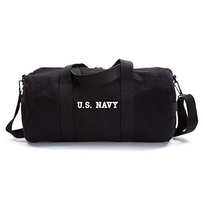 Us Navy Text Army Sport Heavyweight Canvas Duffel Bag In Black White Medium