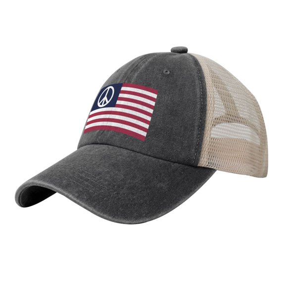 Us Peace Flag Baseball Cap Trucker Hat For Men Women Adjustable Outdoor Denim Mesh Hat
