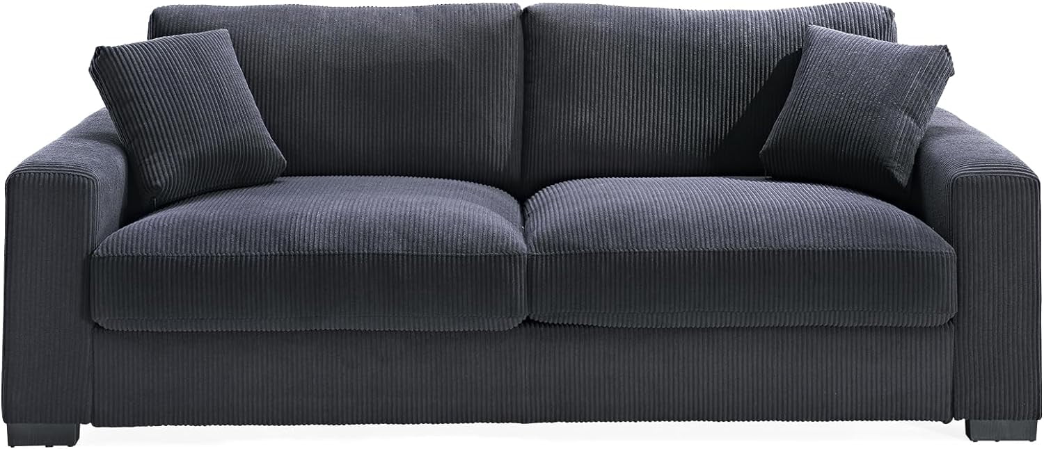 Us Pride Furniture Contemporary Corduroy Spacious Standard Sofa with Pillows, Black