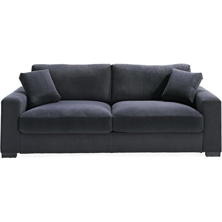 Us Pride Furniture Contemporary Corduroy Spacious Standard Sofa with Pillows, Black