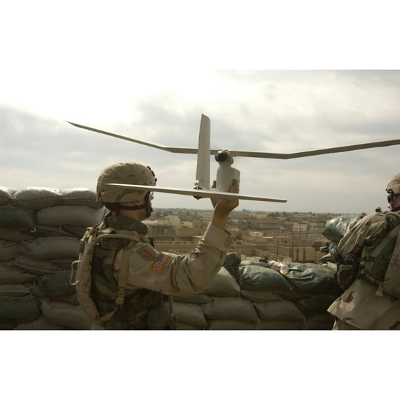 Us Soldier Launches A Raven Unmanned Aerial Vehicle To Conduct Reconnaissance Of Insurgents Attacking Patrol Base Uvanni