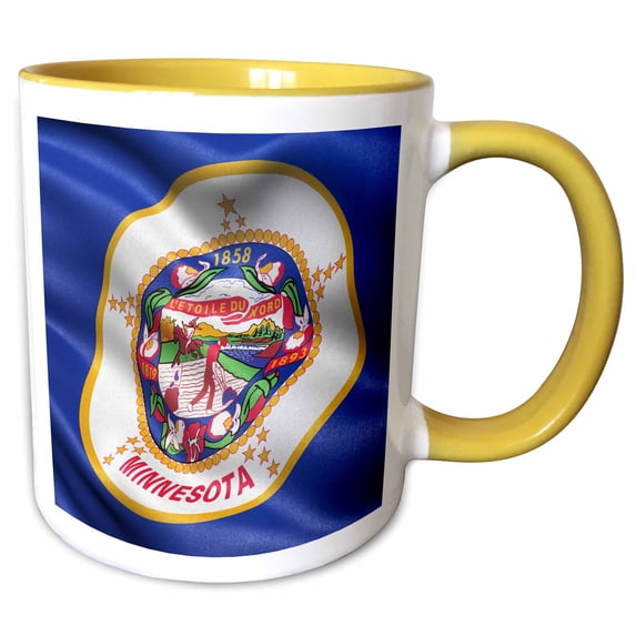 3drose, Us State Flag of Minnesota Waving in the Wind, 11oz Two-tone Yellow Mug