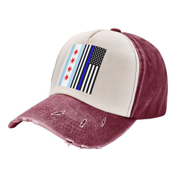 Us Thin Blue Line Flag Of Chicago Baseball Cap Distressed Adjustable Vintage Cotton Denim Hat for Women Men
