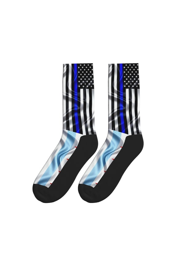 Us Thin Blue Line Flag Of Chicagoan Colorful Athletic Crew Novelty Socks For Men Women