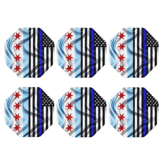 Us Thin Blue Line Flag Of Chicagoan Leather Drink Coasters for Drinks (6 Pack) for Tabletop Protection Octagon