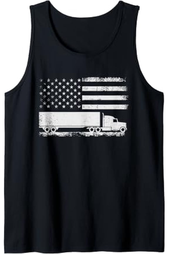 Us Usa Flag Semi Truck Driver Aamericana Trucker Tank Top Size S-3XL