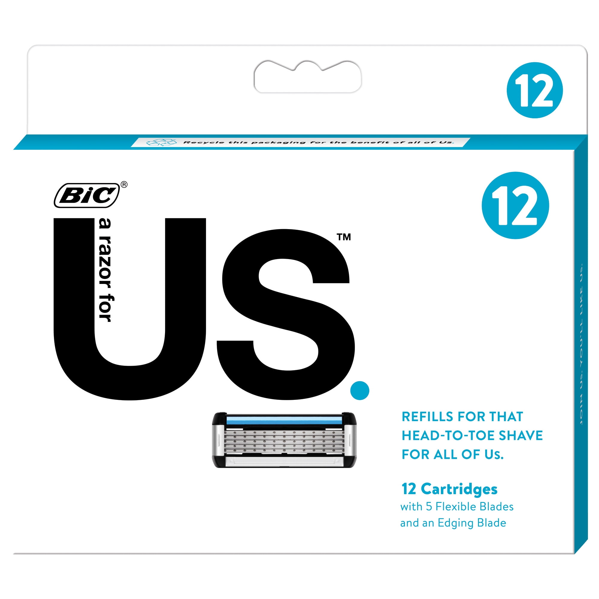 Us by BIC Razor Blades for Every Body, Unisex Men and Women, 12 Count
