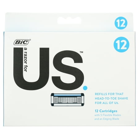 Us by BIC Razor Blades for Every Body, Unisex: Men and Women, 12 Count Refill Cartridges, 5 Blades