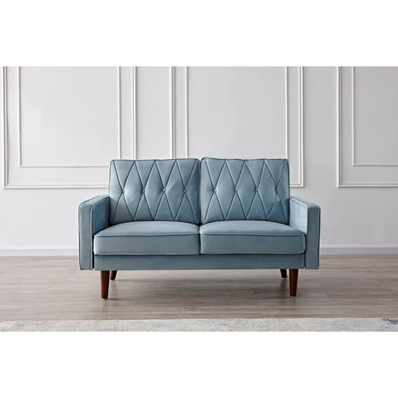US Pride Furniture Feemster 57.5'' Velvet Square Arm Loveseat for Living Room, Light Grayish Cyan