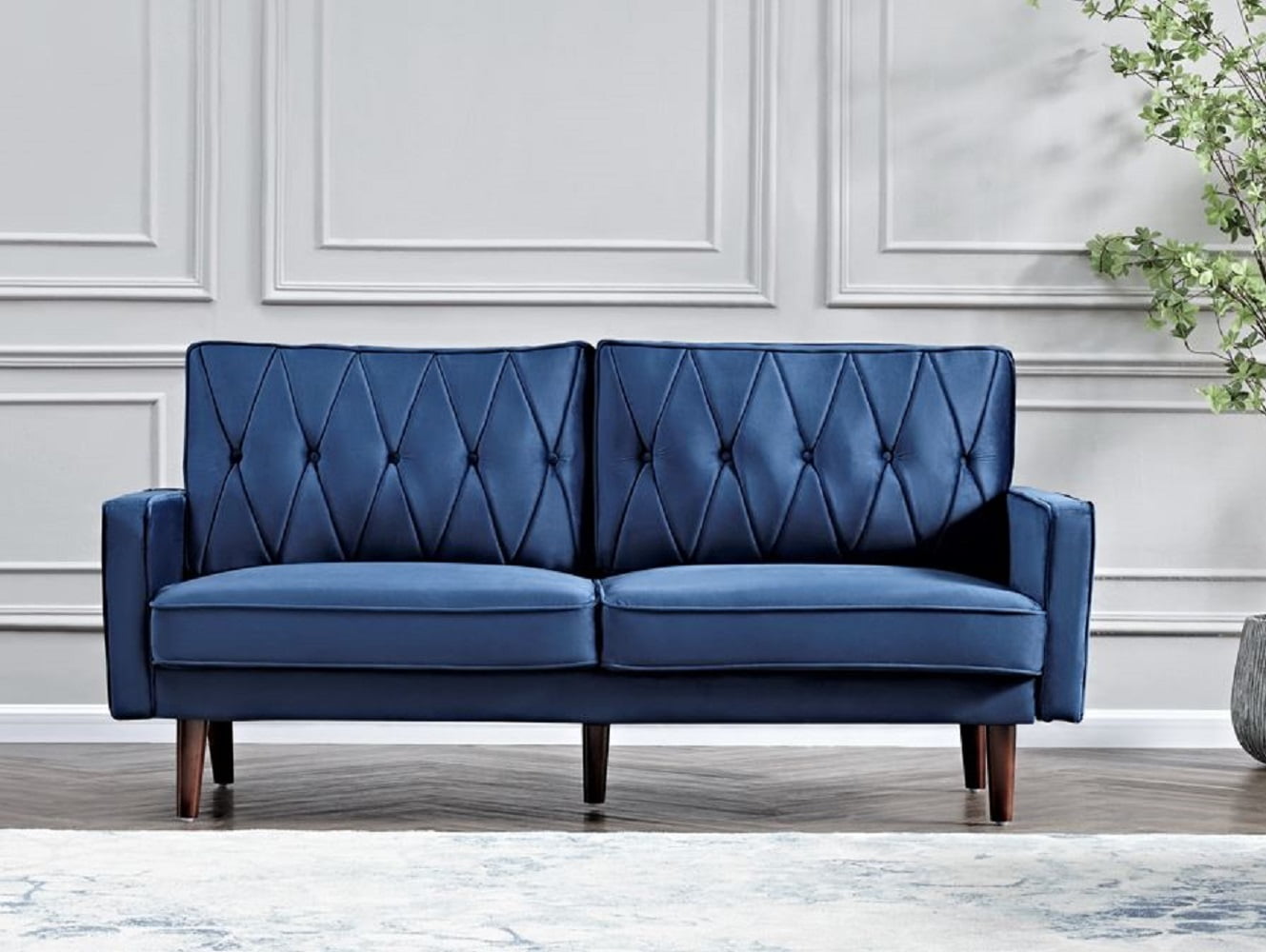 Us pride furniture Feemster 69.3'' Velvet Square Arm Sofa,Dark Blue