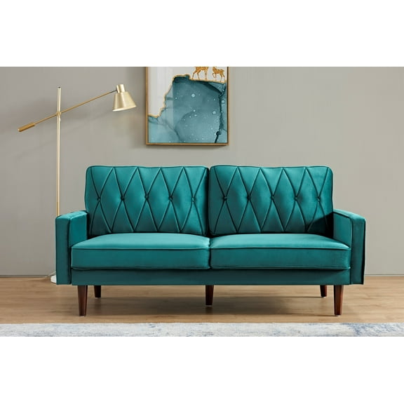 US Pride Furniture Feemster 69.3'' Velvet Square Arm Sofa for Living Room, Green