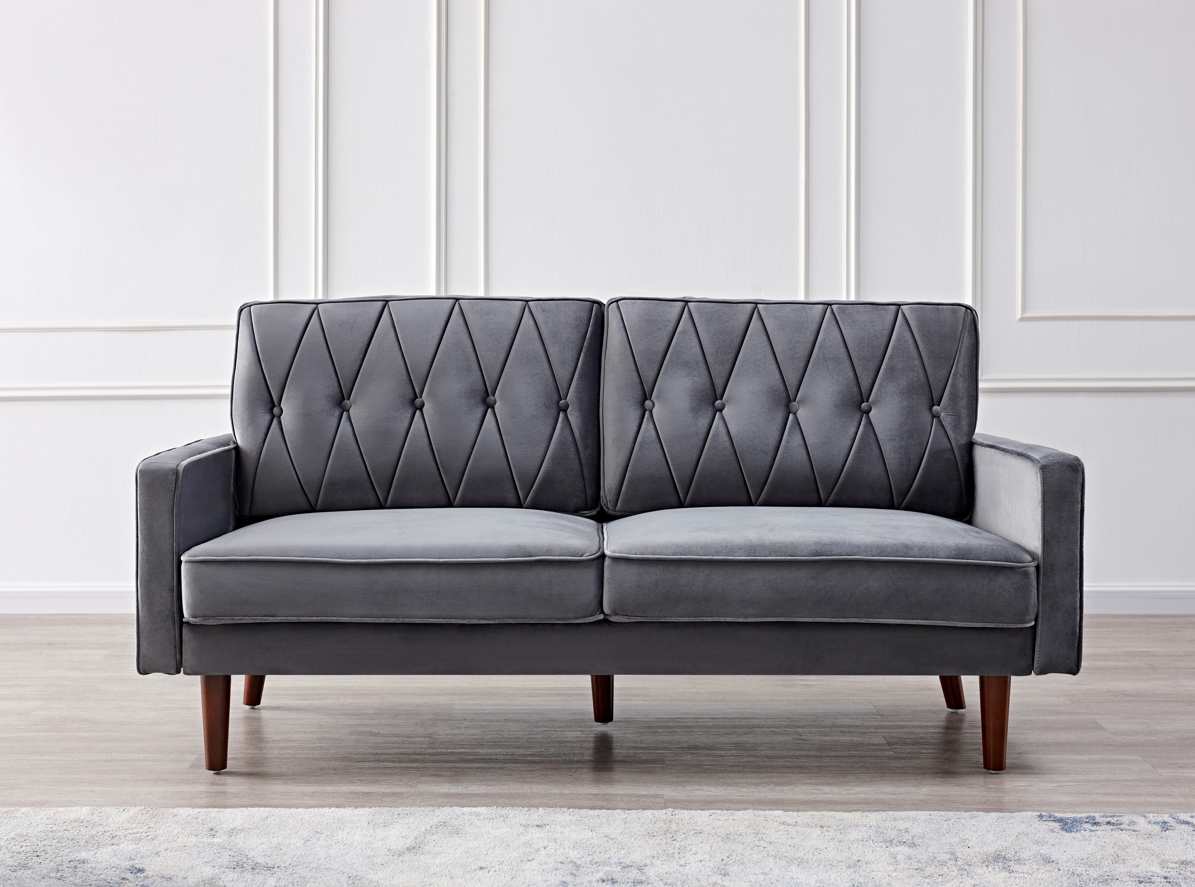 Us pride furniture Feemster 69.3'' Velvet Square Arm Sofa -Grey