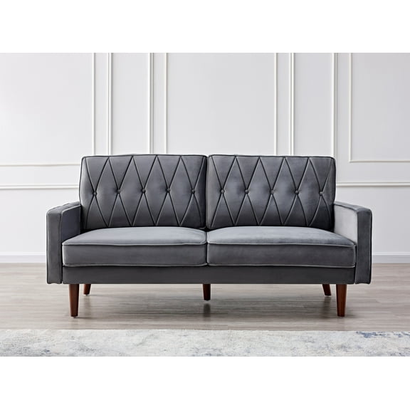 Us pride furniture Feemster 69.3'' Velvet Square Arm Sofa -Grey