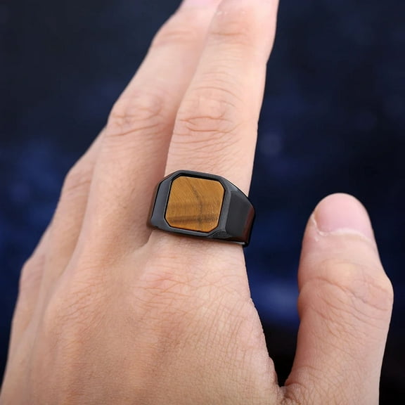 Us size 7 to 13 14K Black Gold And Tiger Stone Ring For Man Women Party&Boyfriend Gift