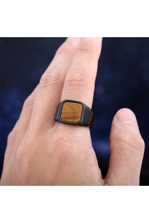 Us size 7 to 13 14K Black Gold And Tiger Stone Ring For Man Women Party&Boyfriend Gift