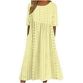 thumbnail image 1 of UsYezik Clearance Dresses for Women 2025 Casual Summer Eyelet Embroidery Dress Pockets Smocked Midi Tunic Dresses Short Sleeve Vacation Pleated A-line Flowy Sundress Yellow XXL, 1 of 5