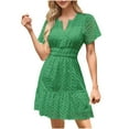 thumbnail image 1 of UsYezik Summer Dresses for Women 2025 Vacation Short Sleeve Lace Eyelet Mini Dresses V Neck Spring Smocked Waist Tiered Dress Green L, 1 of 5