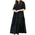 thumbnail image 1 of UsYezik Dresses for Women 2025 Casual Summer Flowy Tiered Dresses Button Down V Neck Holiday Summer Dress Cute Short Sleeve Maxi Long Sundress Black 4XL, 1 of 4