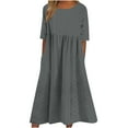 thumbnail image 1 of UsYezik Summer Dresses for Women 2025 Eyelet Embroidery Sundress Pockets Smocked Midi Tunic Dress Short Sleeve Casual Pleated A-line Flowy Dresses Dark Gray XXL, 1 of 5