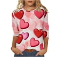 thumbnail image 1 of UsYezik Valentines Tops for Women O Neck 3/4 Sleeve T-Shirt Valentines Day Gifts for Her Plus Size Shirts Heart Printed Tops Blouses, 1 of 5