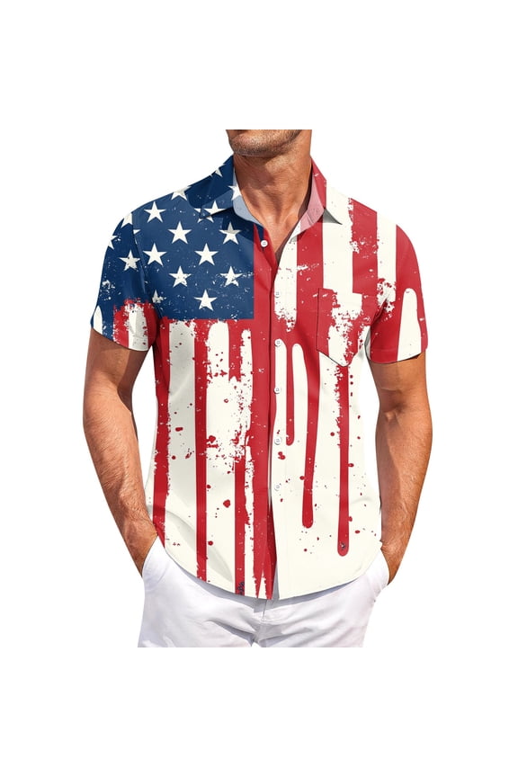Usa 250 Button Down Shirt for Men 4th Of July Casual Lightweight Lapel T-Shirt with Pocket for Men Summer Travel Work T Shirt L