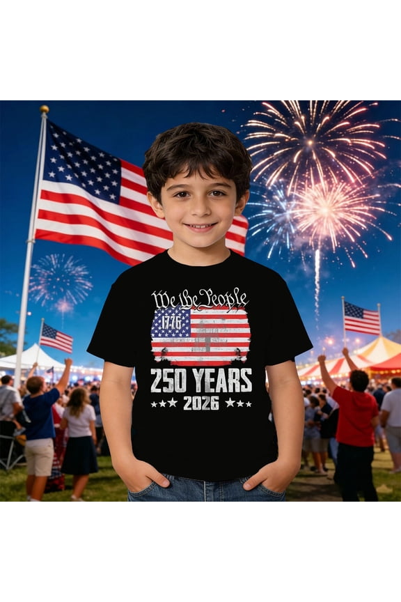 Usa 250Th Anniversary Merchandise Kids Simple 4Th July Print Round Neck Short Sleeve Casual Top Toddler Boys Clothes Black 1-2Y