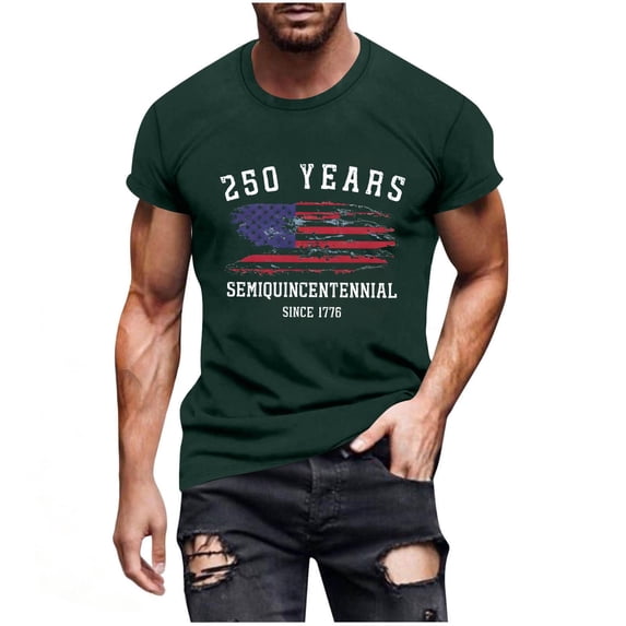 Usa 250Th Anniversary Merchandise, Men's 4th of July Shirts Short Sleeve Muscle Fit T Shirts Casual Round Neck Summer Tops