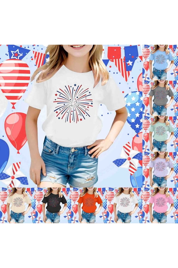 Usa 250Th Anniversary Merchandise Smooth Regular Fit Short Sleeve Crew Neck Patriotic Print Tee for Daily Outing Girls T Shirts