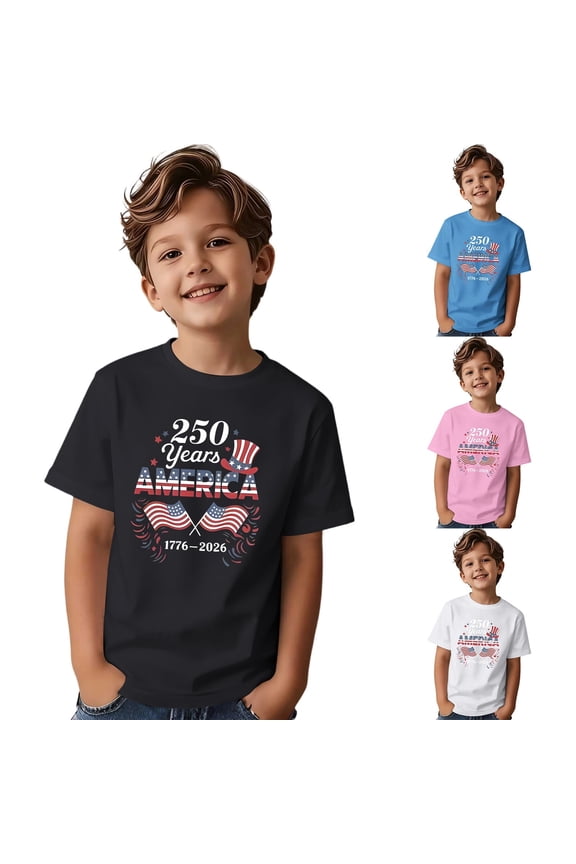 Usa 250Th Anniversary Merchandise Resistant Relaxed Fit Short Sleeve Crew Neck Patriotic Print Tee for Relaxed Daily Boys Shirts