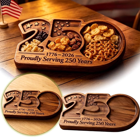 Usa 250Th Anniversary Serving Tray Patriotic Wooden Snack Platter Divided Serving Plate For Independence Day Parties Home(Khaki-30Cm)