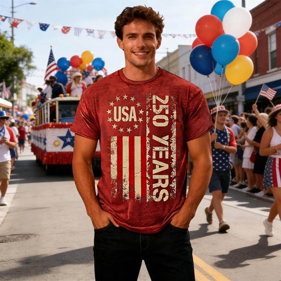 Usa 250Th Anniversary Shirt Men's Casual Short Sleeve Breathable Comfort Tee Daily Couples 4Th of July Tshirt Red XXL